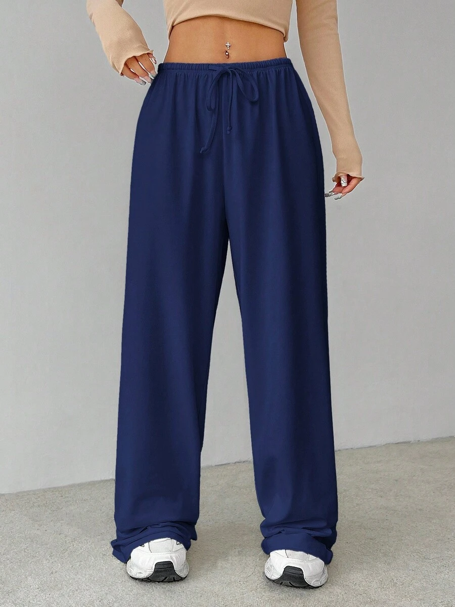 SHEIN Tall Soft Home Baggy Pants, Loose Pant Navy Blue Pants,Fall - Navy Blue - View 1