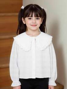 SHEIN 年轻女孩休闲白色纹理长袖衬衫 - 白色 - 查看 6