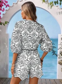 Vivid Eden Women's Vacation Casual Hollow Out Embroidery Twist Top And Shorts 2 Pieces Set