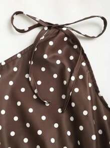 Sweetra Women's Elegant Polka Dot Shoulder Tie Bow Waist Drawstring Sleeveless Top, Flattering Casual Everyday Wear