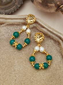 Glisma 18K Gold-Plated 1 Pair Cute, Luxury, Sexy Wedding/Holiday/Vacation/Camping Textured, Metallic, Pearl/Shell, Gemstone Decorated Vintage Beaded Pendant Earrings, Y2K/For Mom/Women/Girl, Suitable For Fall/Autumn/Winter/Festival/Holiday/Vacation/Old Money/Halloween - Multicolor - View 1