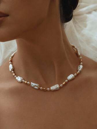 Opalesca 1 pezzo Collana asimmetrica in perla/madreperla, effetto metallico/metallico, elegante, di lusso, carina, sexy, adatta per vacanze, stile Y2K/per mamma/donna/ragazza/autunno/inverno/festival/vacanza/old money/Ognissanti