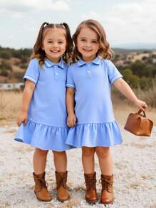 SHEIN Đầm xòe dệt kim màu sắc thoải mái cho bé gái - trắng - Xem 2