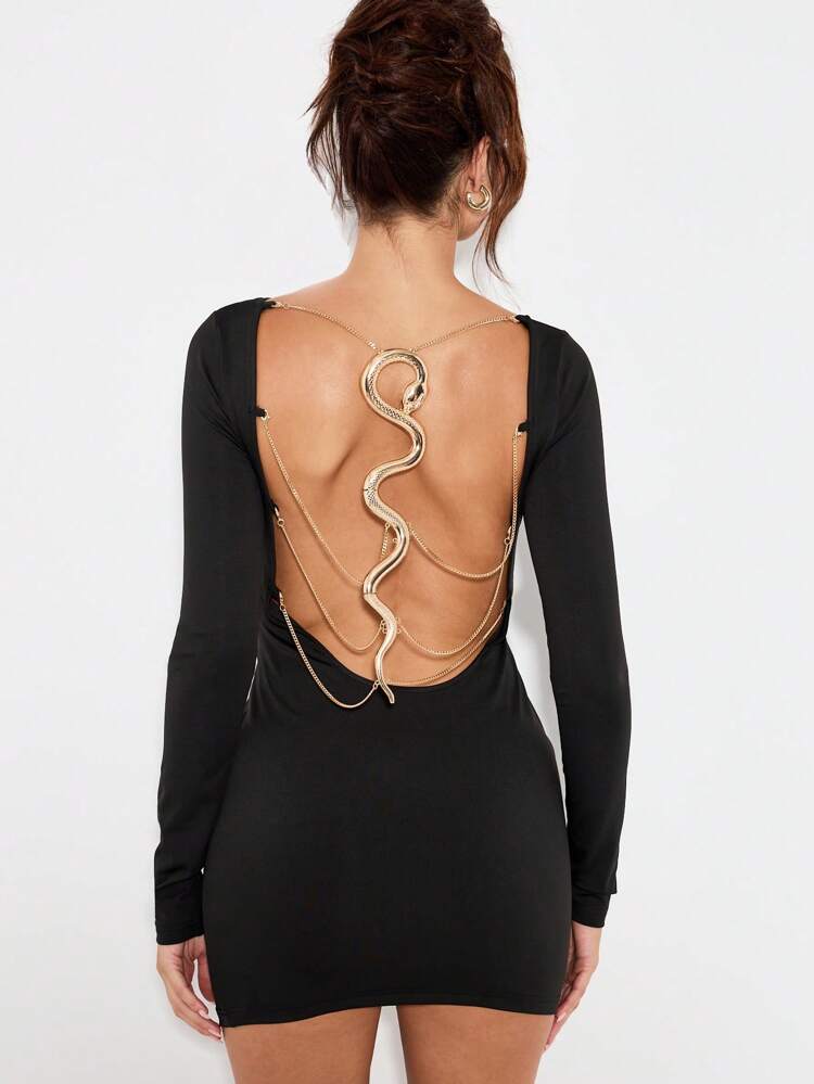 KIZN Backless Mini Dress With Snake Chain Detail