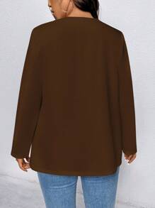 Auvina Áo khoác blazer trơn màu công sở & thường ngày cỡ lớn - màu nâu - Xem 2