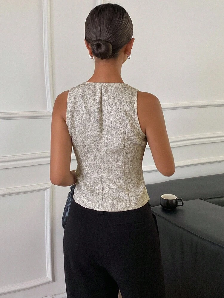 Women's Metal Flower Decor V-Neck Vest Jacket