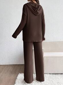 SHEIN 2件套孕妇休闲纯色连帽上衣和裤子套装