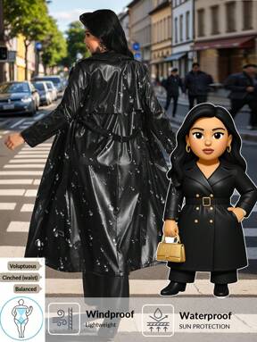 Hourglow Trench largo con cinturón de doble boca, de PU, elegante y de moda para mujer de talla grande, otoño