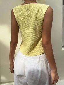 Sunnyshic Vintage American Casual Vacation Women's Black & Beige Striped V-Neck Sleeveless Sweater Vest - Multicolor - View 2