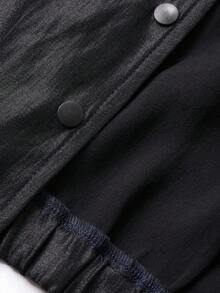 Dazy Kids 年轻女孩落肩长袖蕾丝拼布休闲单排扣时尚夹克 - 黑色 - 查看 7