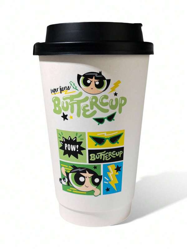 THE POWERPUFF GIRLS X SHEIN Buttercup Pattern Creative Paper Cup With Cute Pattern