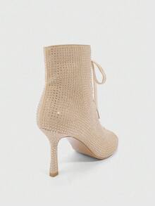 CUCCOO SZL Apricot Suede Rhinestone Embellished Fashionable Casual Round Toe Ankle Boots - Apricot - View 11