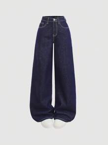 Girlism 少女 Y2K 朋克纯色水洗时尚万圣节印花宽松阔腿牛仔裤，低腰牛仔裤，女孩秋季返校街头服装，万圣节女孩服装，圣诞节服装，女孩秋冬返校返校服装