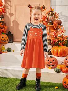 SHEIN 适合年轻女孩参加万圣节派对的时尚可爱女童秋冬连衣裙 - 黑色 - 查看 5