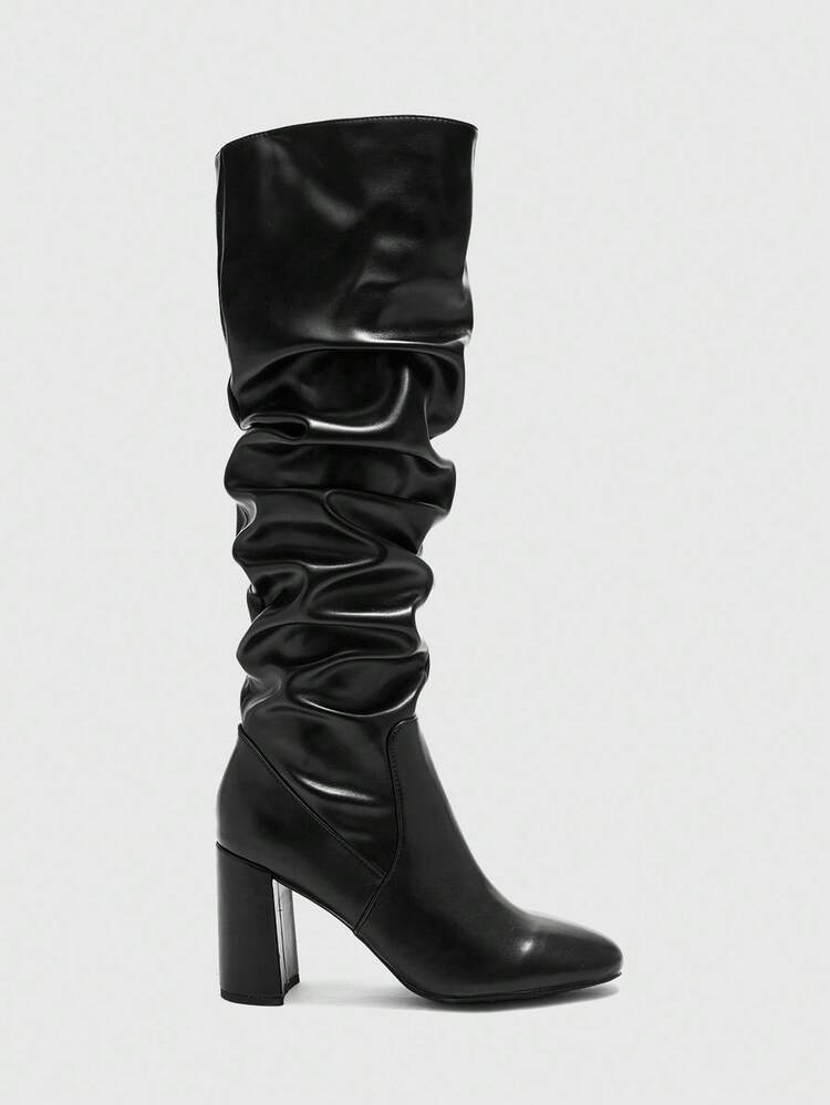 CUCCOO BIZCHIC New Lace-Up Buckle Thick Heel British Knight Motorcycle Mid-Calf Boots For Women