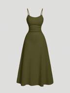 SHEIN MOD Olive Green Minimalist Versatile Romantic Women Dress