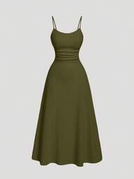 SHEIN MOD Olive Green Minimalist Versatile Romantic Women Dress
