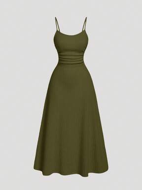 SHEIN MOD Olive Green Minimalist Versatile Romantic Women Dress