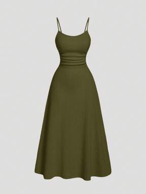 SHEIN MOD Olive Green Minimalist Versatile Romantic Women Dress