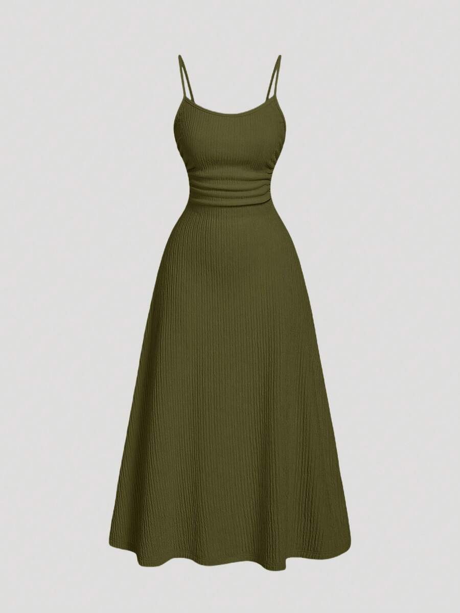 SHEIN MOD 橄榄绿简约百搭浪漫女装 - 軍綠色 - 查看 1