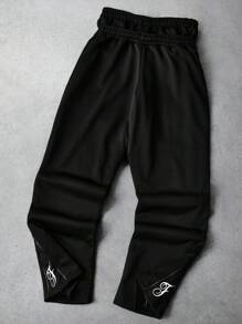 PAVTROS 男士街头风格流行 INS 搭配二合一腰带，拉链裤脚，自由刺绣，适合户外音乐节、夜总会、男朋友/丈夫礼物、周年纪念礼物、黑色运动裤，2000 年代风格 - 黑色 - 查看 2