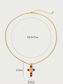 Glisma 18K镀金单件装纹理金属水钻立方氧化锆十字架心形吊坠，适合派对、休闲、音乐会/节日、夜店、婚礼、假日、度假、露营等场合，性感/优雅，夏季/海滩/舞会/多层/宝石/串珠/水晶，魅力十足/厚重/高级 - 紅色 - 查看 7