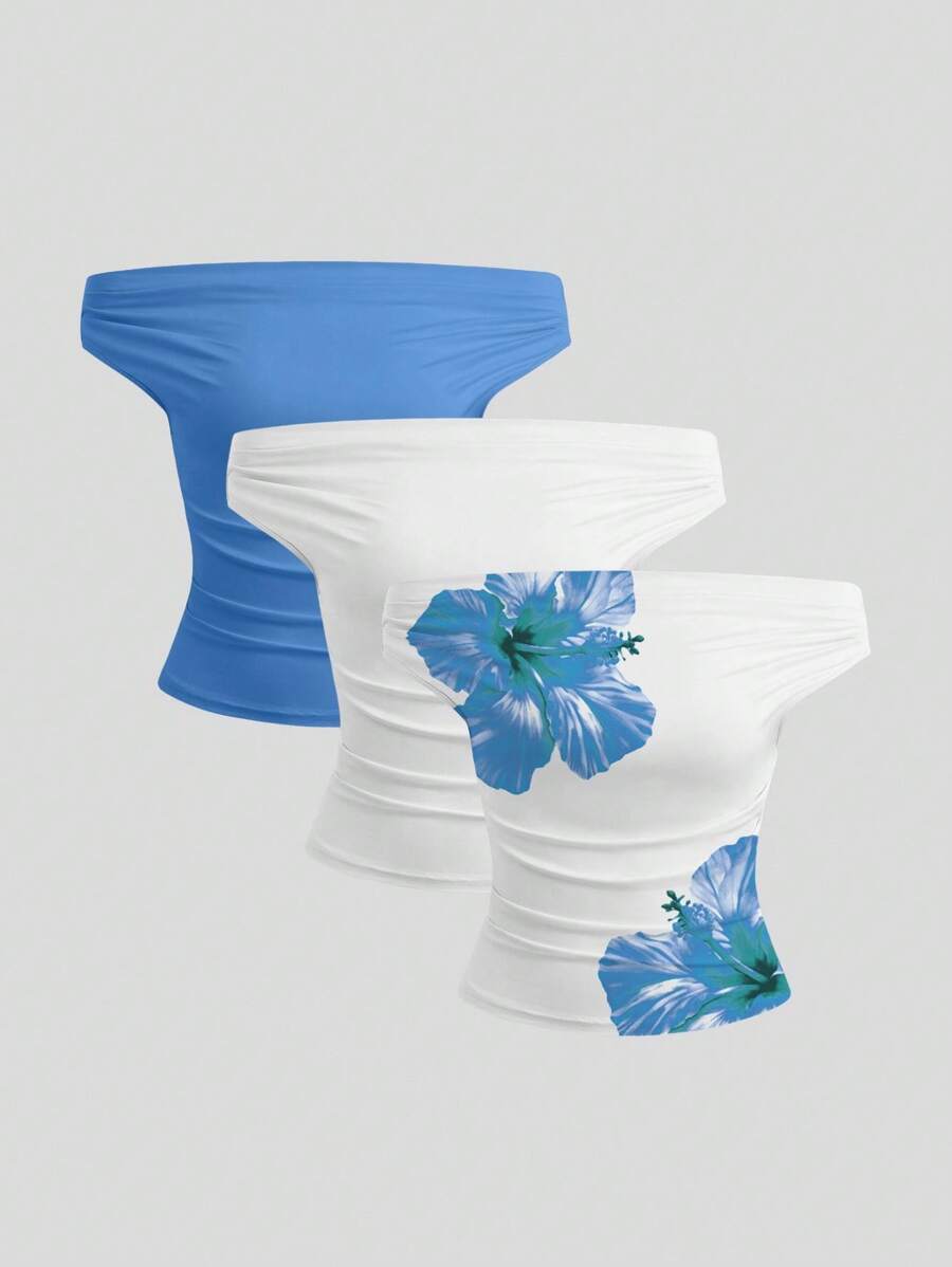 Sweetra 夏季优雅修身单肩上衣（印花不对称剪裁） - 彩色 - 查看 1