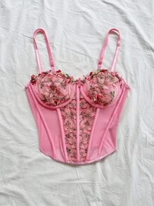 Soleia 花卉刺绣鱼骨紧身胸衣，海滩度假，约会，音乐节，派对