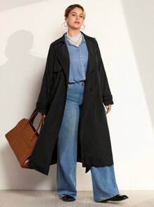 Momelise Plus Size Women Elegant Solid Color Mid-Length Windbreaker