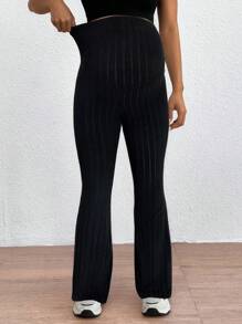 SHEIN 孕妇可调节腰部紧身喇叭裤超高腰长裤 - 黑色 - 查看 6