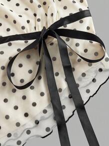 SHEIN MOD 大码女式休闲优雅度假风格波尔卡圆点印花前结不对称下摆修身背心，夏季 - 彩色 - 查看 4