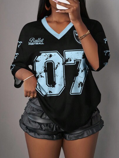 Slaydiva 07 Jersey Casual V-Neck Plus Size T-Shirt, Suitable For Summer