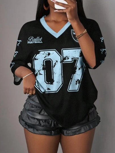 Slaydiva 07 针织休闲V领加大码T恤，适合夏季