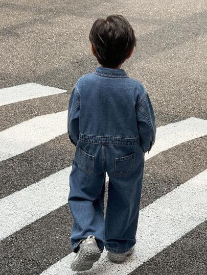 SHEIN 小男孩蓝色牛仔连体裤