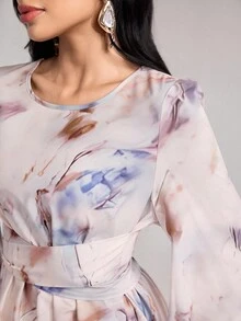 Veilorie 优雅朴素的扎染印花阿拉伯风格女式连衣裙 - 彩色 - 查看 2