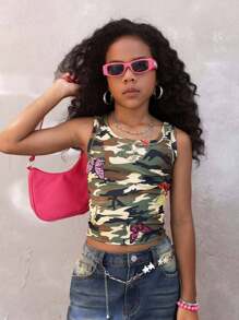 Coolane Kids Tween Girl 酷炫街头风春夏迷彩针织修身背心 - 彩色 - 查看 3