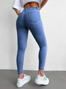 EURMUSE 96% Cotton High Waist Skinny Cropped Jeans - Light Wash - View 2