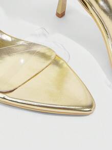 CUCCOO SZL Women's Pointed Toe Stiletto High Heel Sandals, Gold Color, Fashion For Daily Commute And Street Wear