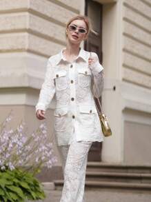 Anewsta Bộ quần áo blazer dài tay và váy ren khoét sâu thanh lịch dành cho nữ, Xuân/Hè - trắng - Xem 8