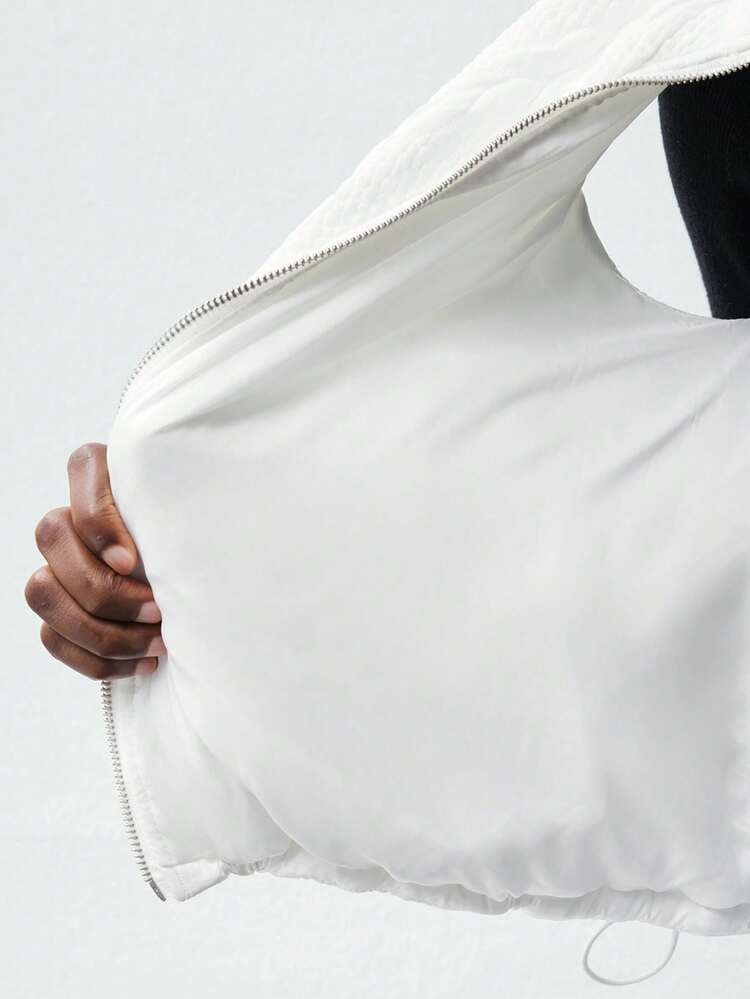 SHEIN Maija Women's Solid Color Turtleneck Sleeveless Cable Knit Zip-Up Casual Warm Regular Jacket In Fall/Winter