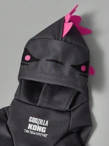 GODZILLAxKONG X SHEIN 1 Áo nỉ trùm đầu hóa trang hình mèo/chó cưng, cỡ XXS-XXXXL, cỡ cực nhỏ, cỡ cực lớn - Xám - Xem 6
