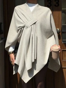 SHEIN EZwear Women's New Autumn/Winter Cape Poncho Jacket - Khaki - View 5