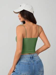 SHEIN PETITE 女士白色紧身圆领透气基本款吊带背心女士上衣无胸罩背心 - 綠色 - 查看 2