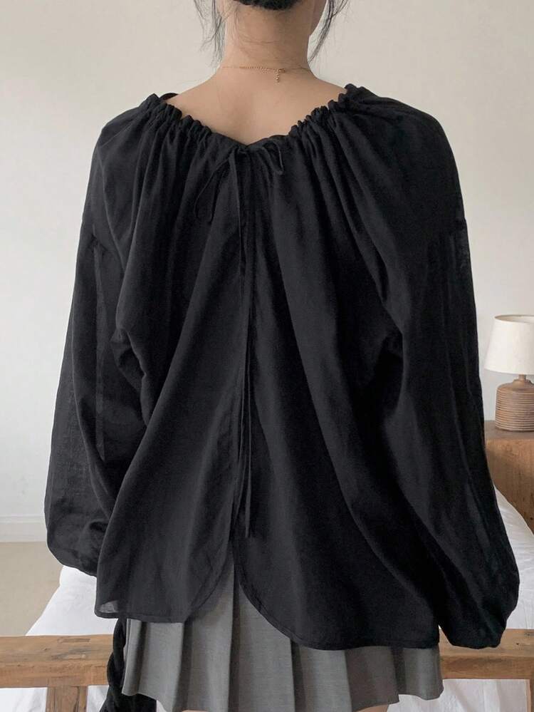 Women's Loose Casual Solid Black Shirt, Autumn/Winter