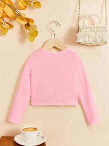 SHEIN Cardigan tricotat în culori solide, casual, drăguț pentru fete tinere - Roz - Vizualizare 2