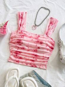 Soleia WYWH Women Vacation Spring Break Women's Floral Print Square Neck Vacation Tank Top