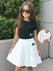 SHEIN 青少年女孩白色百褶裙，百搭百搭休闲时尚，适合日常穿着，适合返校季 - 白色 - 查看 1