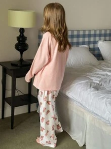 Hapijoa 青少年女孩字母和卡通熊印花长袖上衣和裤子睡衣套装 - 粉色 - 查看 6