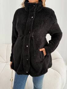 SHEIN 孕妇纯色简约休闲长袖夹克 - 黑色 - 查看 5