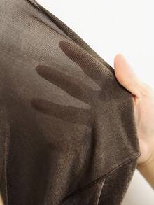 House of One Glittery Knit Draped Neck Long Sleeves Fitted Top Women Casual Autumn Winter